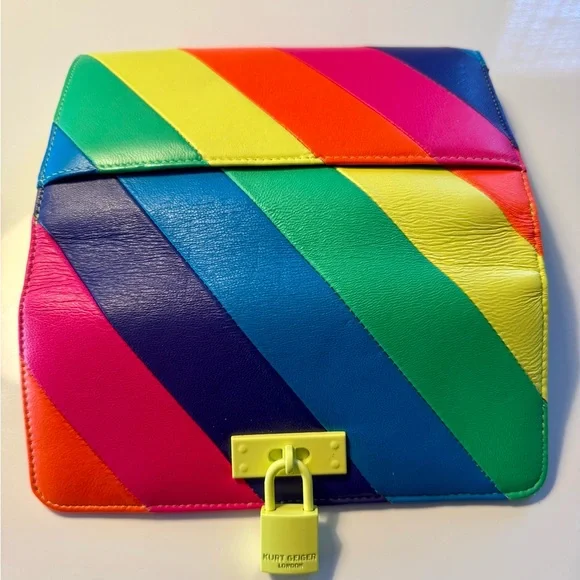 Kurt Geiger Women's Neon striped Hang Bag Yellow Chain - Picture 3 of 5